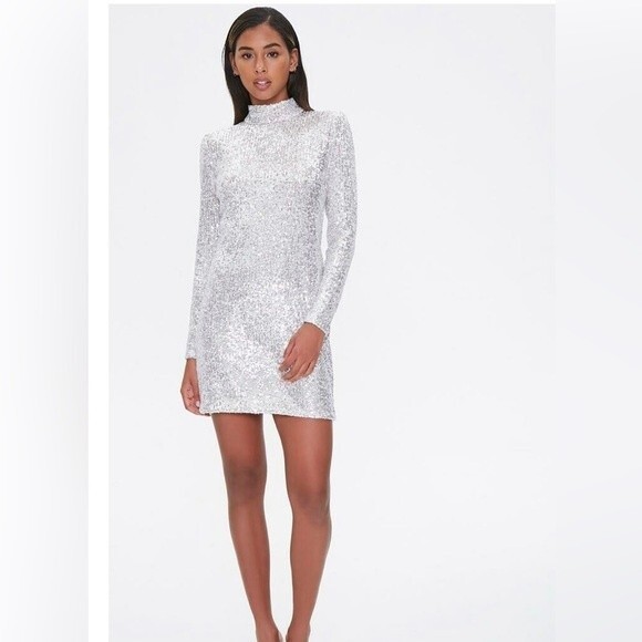 Women Sequin Bodycon Party, cocktail, Mini Dress grey/ silver size S - Picture 1 of 12
